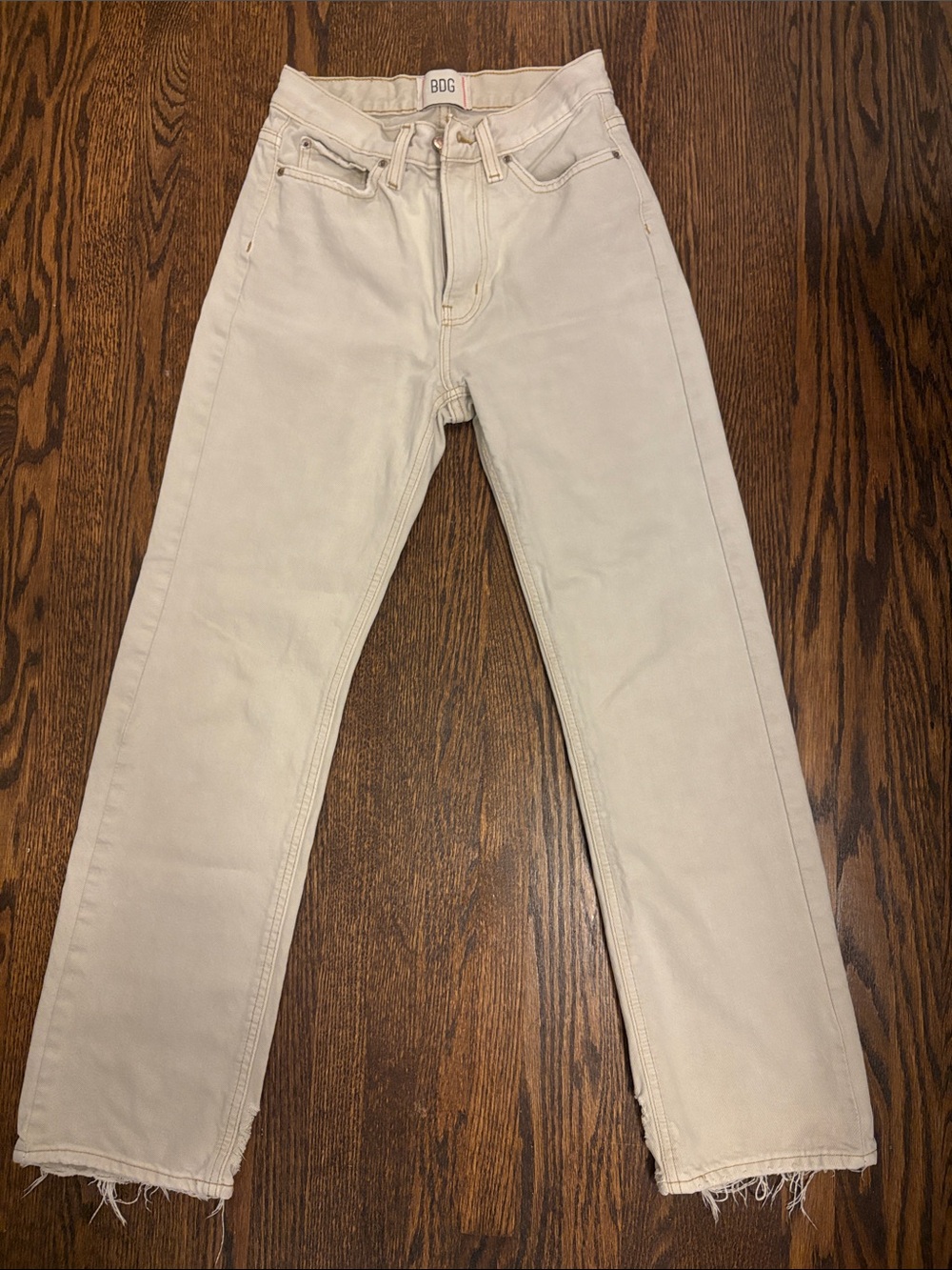 BDG Off-White High-Rise Straight Jeans with Raw Hem
